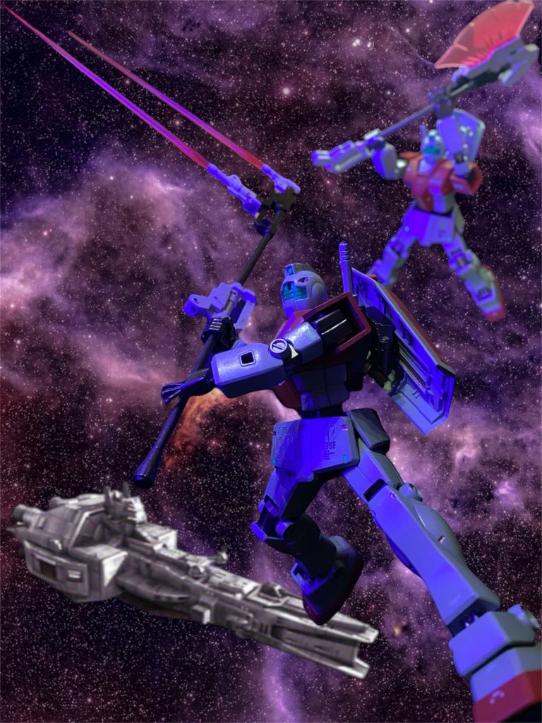 サラミス級を改装した、フジ級輸送艦スルガ。この艦を護衛し、地球からの宇宙移民を新天地まで無事送り届ける事が本日のジャック・ザ・ハロウィン隊の任務である。RGM-79 GM 通称“ジム”いつもとは違う装備のジムに搭乗し、私達を乗せたスルガはコンペイトウを出航した。