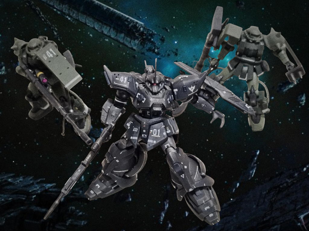 R1型のザクが揃ったので、ゲルググの僚機として撮ってみました🐤🐤🐤