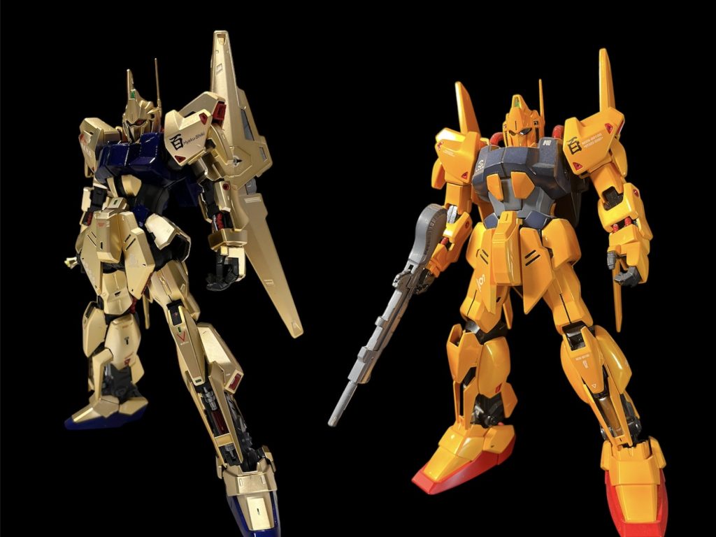 新旧MG比較スタイリッシュな2.0に対してがっしりとした1.0。劇中の華麗な殺陣からくる脳内イメージは間違いなく2.0なんだけど、並べてどちらが百式のイメージに近いかといわれると1.0。なんかモヤモヤする😅
