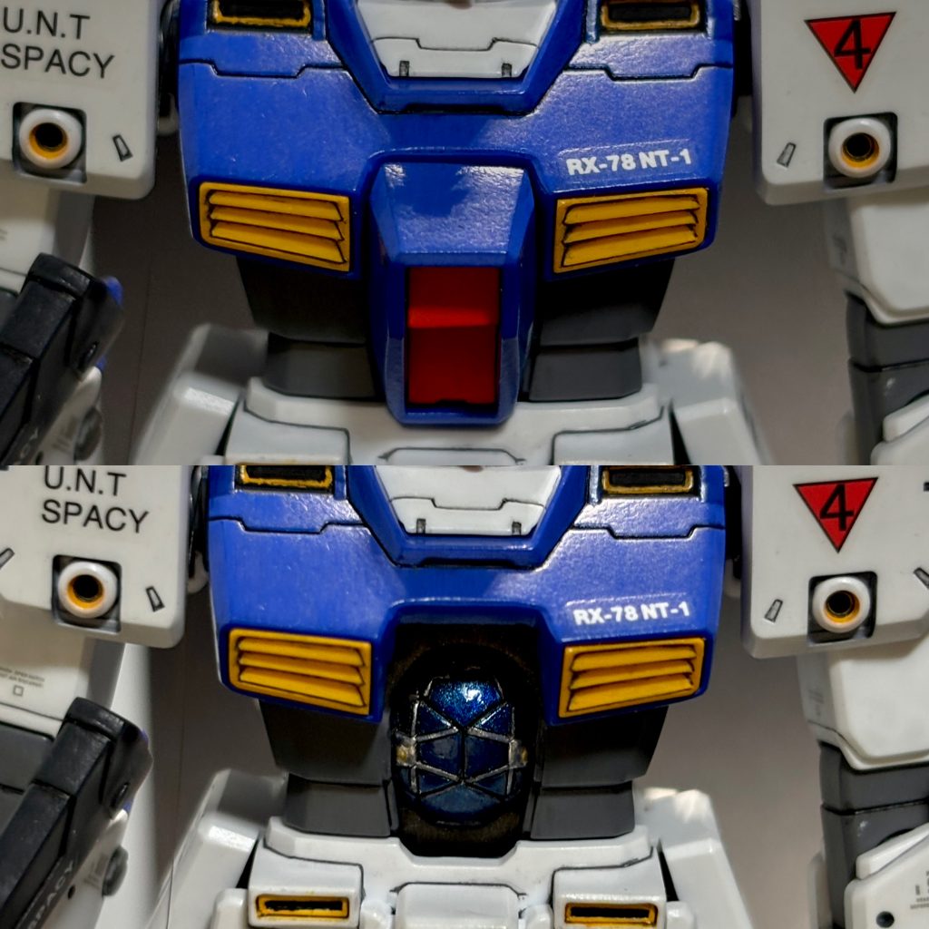 アレックスは全天周囲モニター型コックピットの祖であるからして、しっかりと造形されているところにバンダイのこだわりを感じます。ただし普通に組み上げると一生見えなくなる構造なので、「見えるようにして下さい、出来るものなら」というバンダイからの挑戦状にも似たお願いに見受けられました。色んなやり方あると思いますが、僕はネオジム磁石での脱着式でご開帳させてみました。