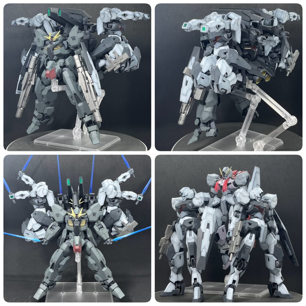 [GNHW/3Gオマージュ]ウルIIでのGNHW/3Gオマージュです。8本のビームサーベルを構えることができます。隠し腕がないので2本足りません🤩重量があるので2本のスタンドがないと支えられません。。。