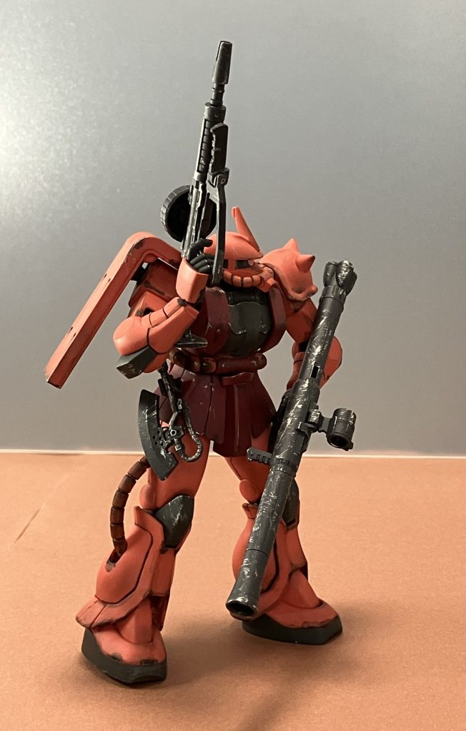 前回のザクⅡの反省を活かして、ドライブラシを抑えたつもりでしたが、もう少し抑えたかったです（笑）。次に活かそうと思います。