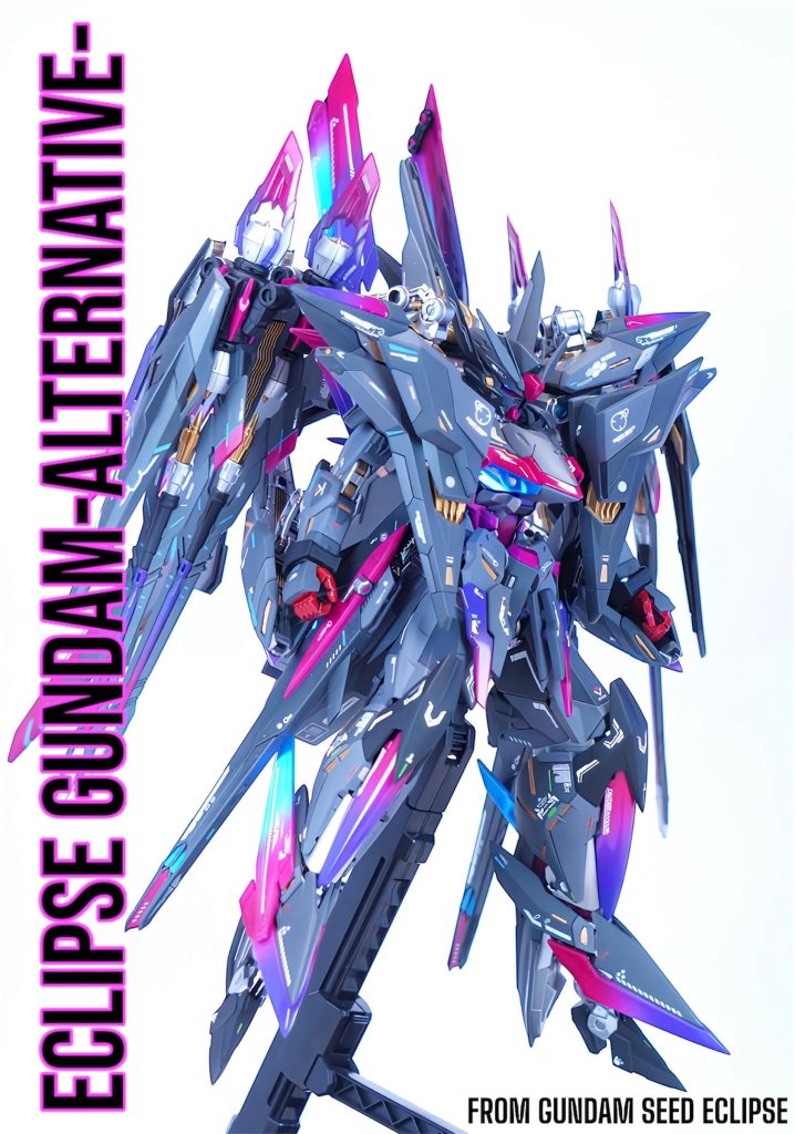 文字入りの全体写真ですオルタということでカラーリングはグレーメインの差し色でマゼンタ、パープル、蛍光ブルーと悪役感溢れる配色になっております❗️