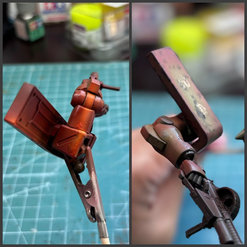 硬化に時間がかかりそうだったので、やる予定のなかった、腕の裏の焼き表現にチャレンジしました。