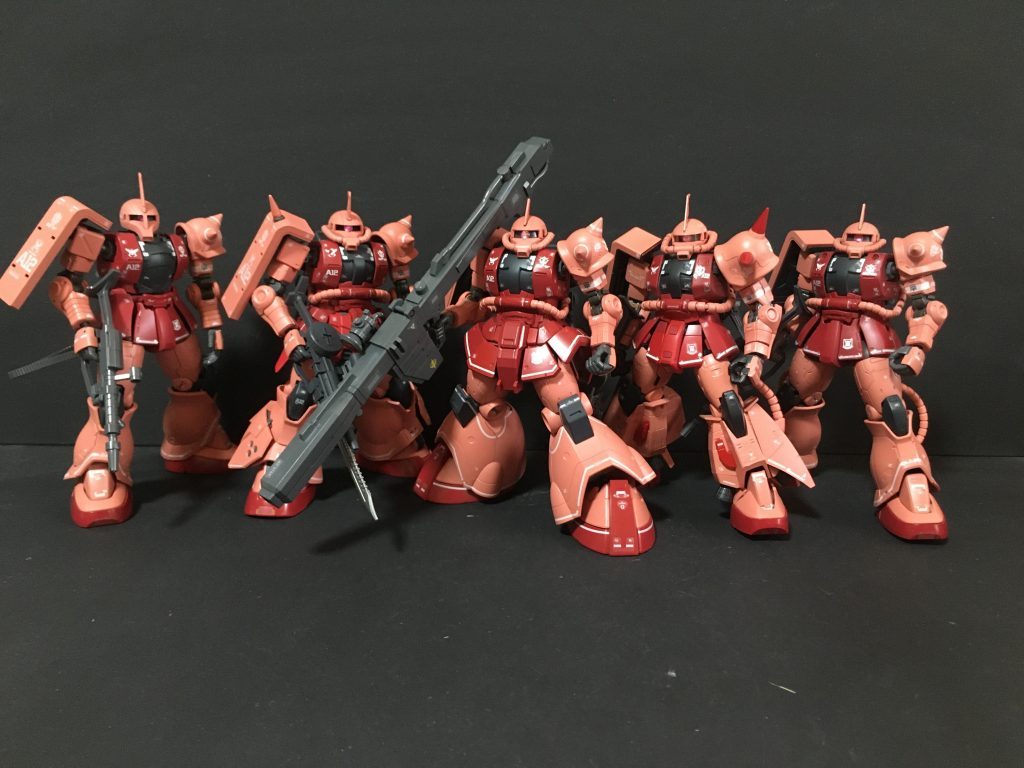 シャア専用ザクの集合ショット。ザクⅡ S型 https://gumpla.jp/hg/1091065高機動R2型 https://gumpla.jp/rg/1091059高機動試作RD型 https://gumpla.jp/hg/2003233高機動地上用GD型 https://gumpla.jp/hg/1999099ザクⅠ S型 https://gumpla.jp/hg/1091077ご覧いただきありがとうございました。 気に入っていただけたら いいね👍をよろしくお願いいたします