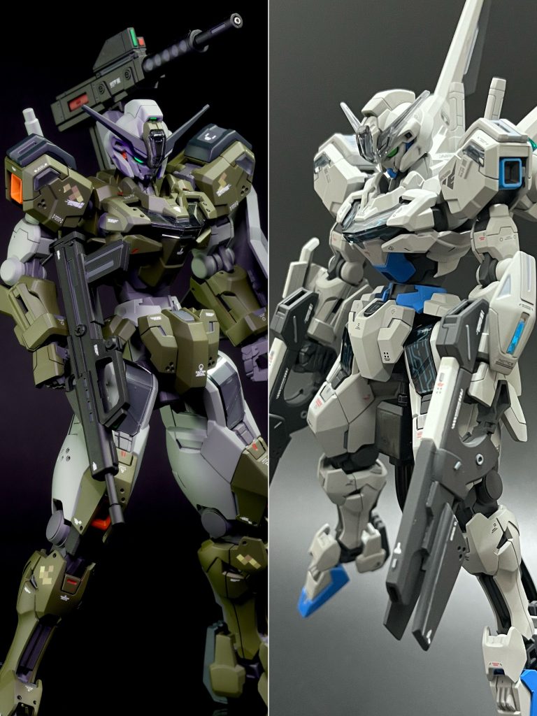 過去作のパーメットスコア5カラーと並べて当時はiPhone13で撮影してたので全然ちがうなー制作技術はそこまで変わらないですが撮影技術は上がってる!!●使用塗料本体(薄緑1):Mr.カラー C129 濃緑色 (中島系) + ネイビーブルー +ニュートラルグレーⅢ 適当に調色本体(濃緑):C-519 Mr.カラー RAL6031 ブロンセグリュン + ネイビーブルー本体(オレンジ):Mr.カラー 橙色本体(ブラック):コバルトブルー武装(黒):ガンブルーメタリック関節:メカサフヘヴィートップコート:Mr.カラー スーパースムースクリア(つや消し)調色はいつも適当なので参考にならなくて申し訳ございません、、、