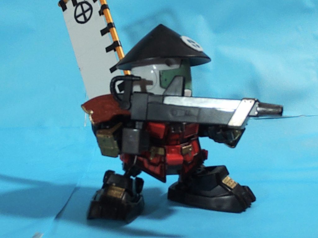 ついでに島津兵も用意。LGBB武者のオマケのジム頭に烈火武者のボディをつけた簡単仕様。今では烈火武者の値段がお高いです。なんでや!!