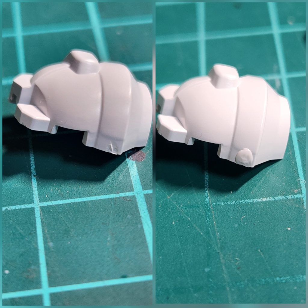 スミ入れ艶消しで完成予定だったはずが…ゲート跡が気になり適当な白いランナーでランナーパテを作りゲート跡処理