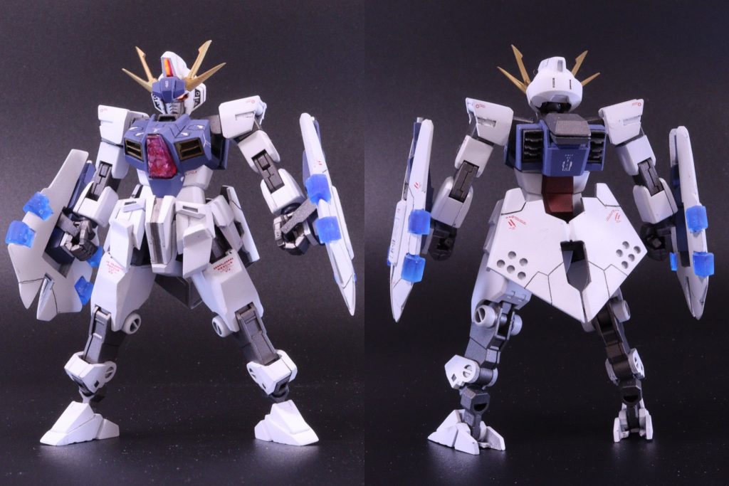 【 オデュッセウスコアガンダム】コンポジットウェポンは手持ち武器として持たせてます。コアガンの胴体にプラ板を貼って形状変更してます。真ん中の赤いパーツは1度スクラッチしたパーツをUVレジンで複製してクリア化してます。足関節のマイナスモールドを太もも側にも増やしてアッサリしすぎないかつディテールの両方を目指しました。足首を2ミリ延長してます。