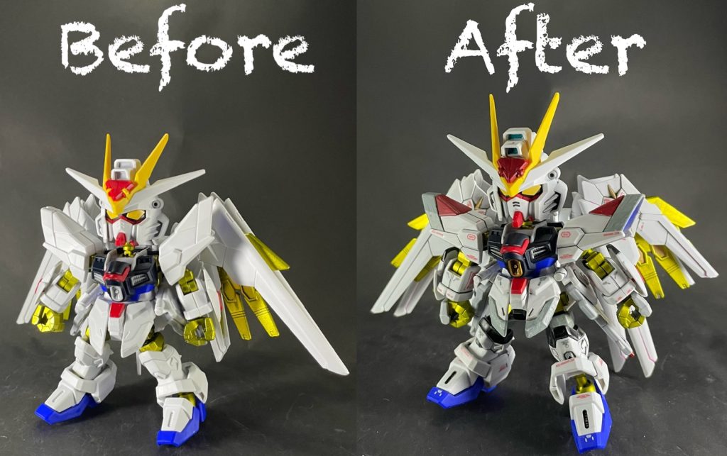 素組みとのビフォーアフター！組む前にゴールドの部分だけ事前に塗装しています😃