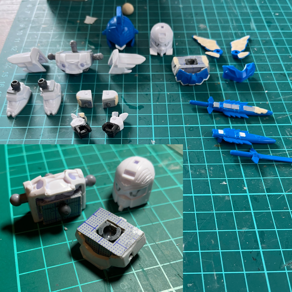 主な改造箇所が分かっていただけるでしょうか。拳はワールドヒーローズのものを最初は使っていたのですが、あまりにも大きく感じたのでモビリティジョイントガンダムのものに変更しました。