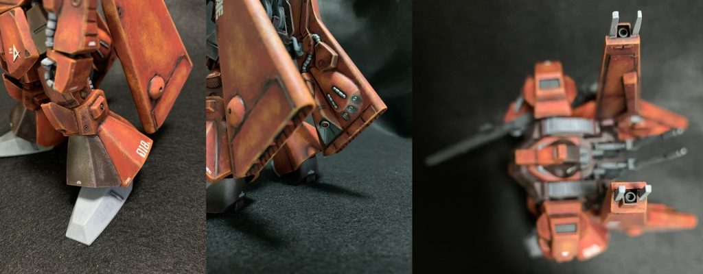 脚部の一部や、グライバインダーのバーニアとビームキャノン発射口に各社のディティールアップパーツを使用しています。