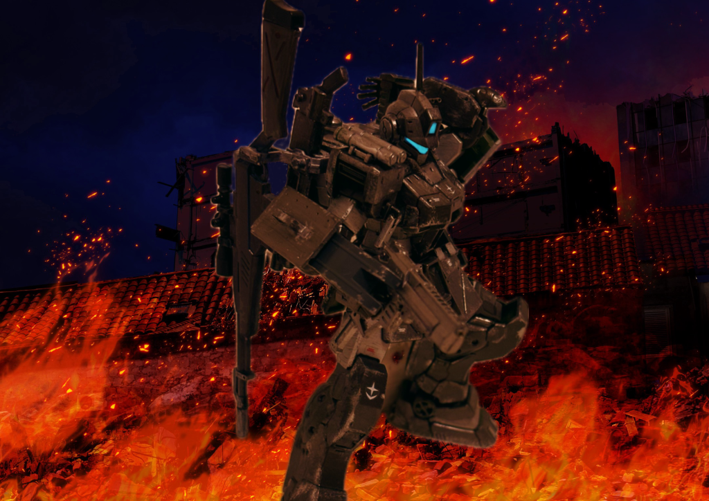 即座にハンドガンに持ち替え、近くにいた敵MSを牽制し、バイザーが一瞬青に切り替わると同時にレーダー障害が発生する。亜希『ECMスタンバイ！ 各員へ、 最大広域帯でジャミングをかける。開始後は全てのセンサーを切り、有視界で対処しろ！』