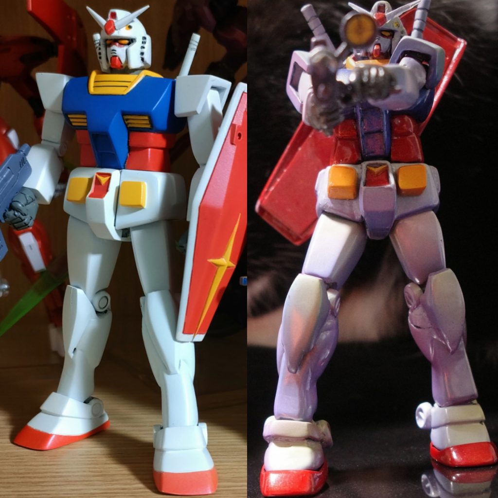 ベストメカセレクション改造品と劇場版ポスター原画を元に制作したエントリーグレートと比較。なかなかの無茶ポーズ再現のため原型を留めてません。  