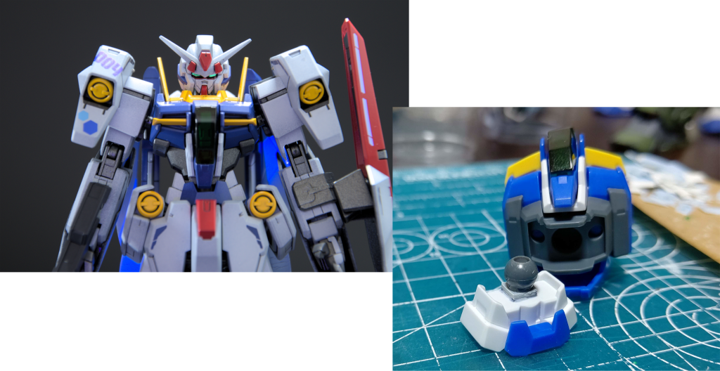 腰部のボールジョイント部にプラ板を2mmくらい挟んで胴を延長。若干、腰の可動範囲が広がりました。