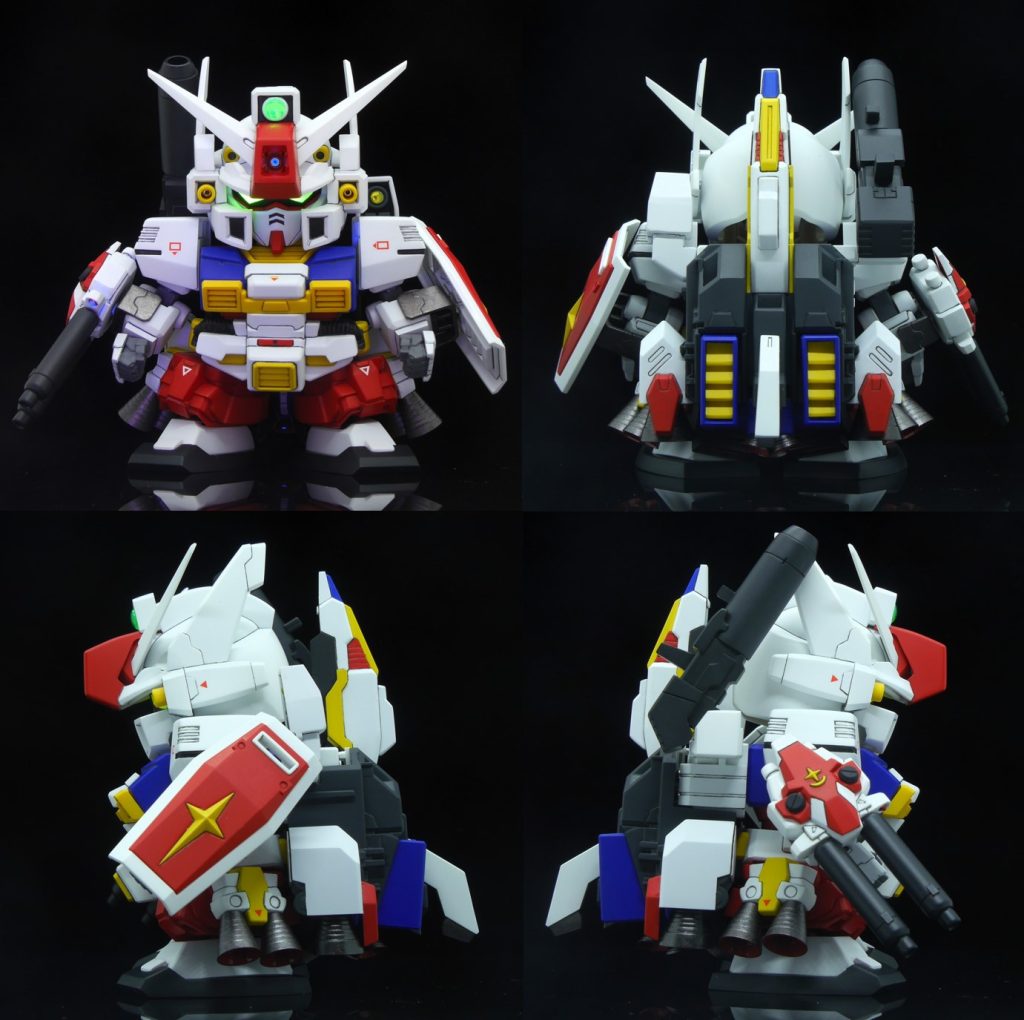 先ずは、ぐるりと四面です。BB戦士オリジナルのヘッドギアがイマイチで使わないつもりだったんですが、マスク部分を切ったら、『あら、カッコイイじゃない☆』で採用です(gandam-hand2)背面には、BB戦士オリジナル支援メカ、Gキャリアーにバーニアとスラスターを追加して、ドッキングさせてみました◎ゴテゴテ感が好きです(gundam-kao3)