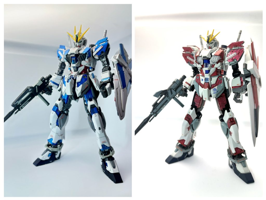 過去に作ったhguc 版と比較 どちらのデザインも素晴らしい!! hguc が小顔で肩が大きい造形な事に並べて気付きました。