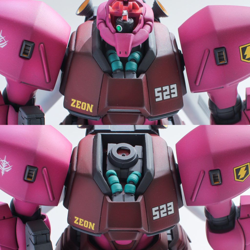 モノアイと首周り首周りは襟以外を除去してジャンクとパイプのビルドパーツで再構成。肩の四角バーニアはwave製に変更。ダクトをおまけで。