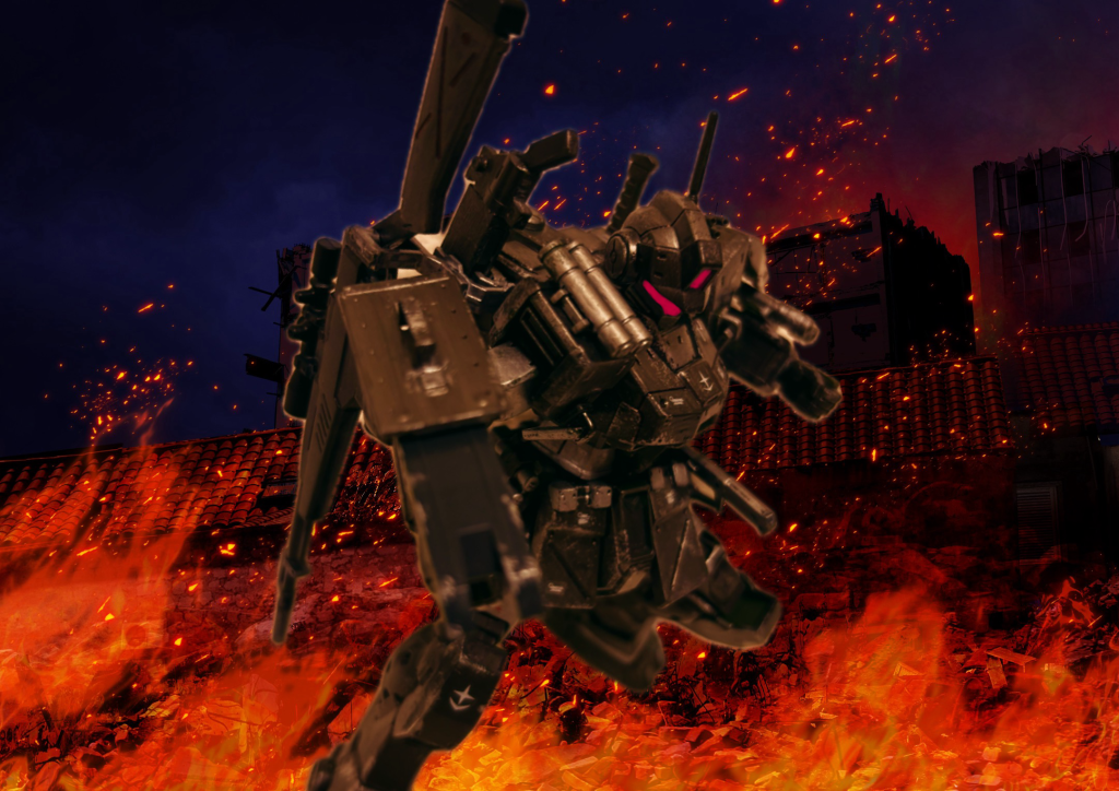 ザクのコクピットが潰されるジオン兵C『Aがやられたぞ！』ジオン兵D『アイツはエースだ！油断するな！』 