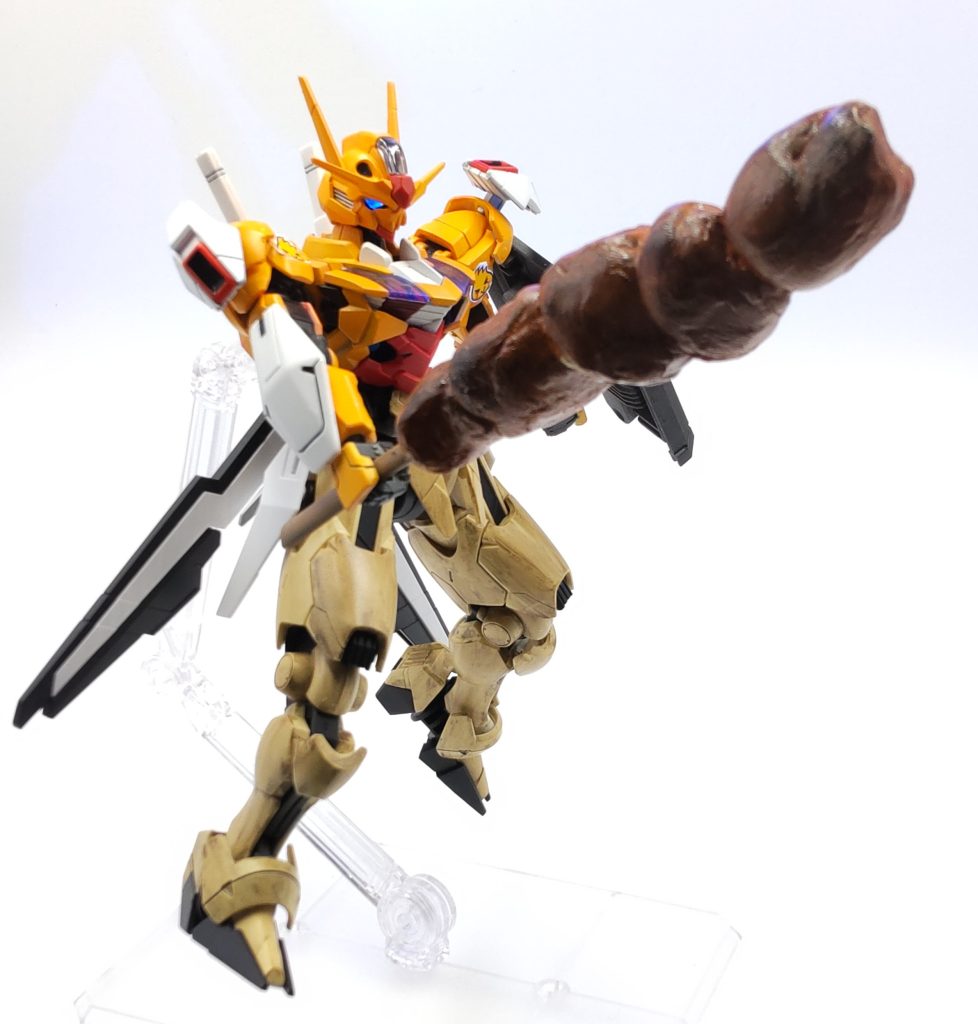 ［ヤキトリソード] モモをイメージしましたが、焼きすぎのつくねみたいになっちゃいました。 つくねでいいか。美味しいし。 エポパテで、タン、ブラウン、赤茶、黒をドライブラシしてクリアオレンジです。