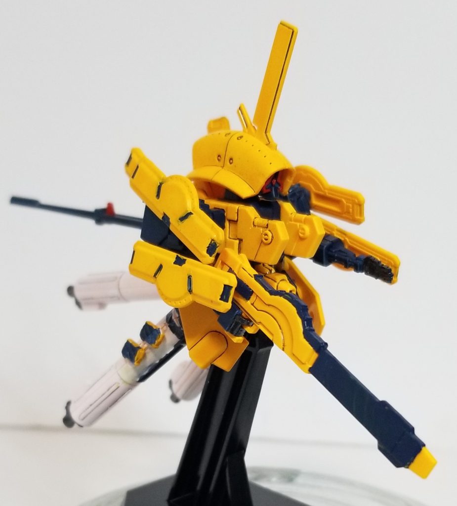 雑誌を参考にカラーリングしました。プロペラントタンクが白すぎる気がするのですが、他はイメージ通りにできたとおもいます。■使用カラー台座：Exブラック全体ベース：白サフ内部フレーム：青20号をExブラックで暗めに外装：(G)エヴァイエロープロペラントタンク：(C)ホワイト顔の輪郭、モノアイ：エヴァレッドスミ：コピック黒ペン