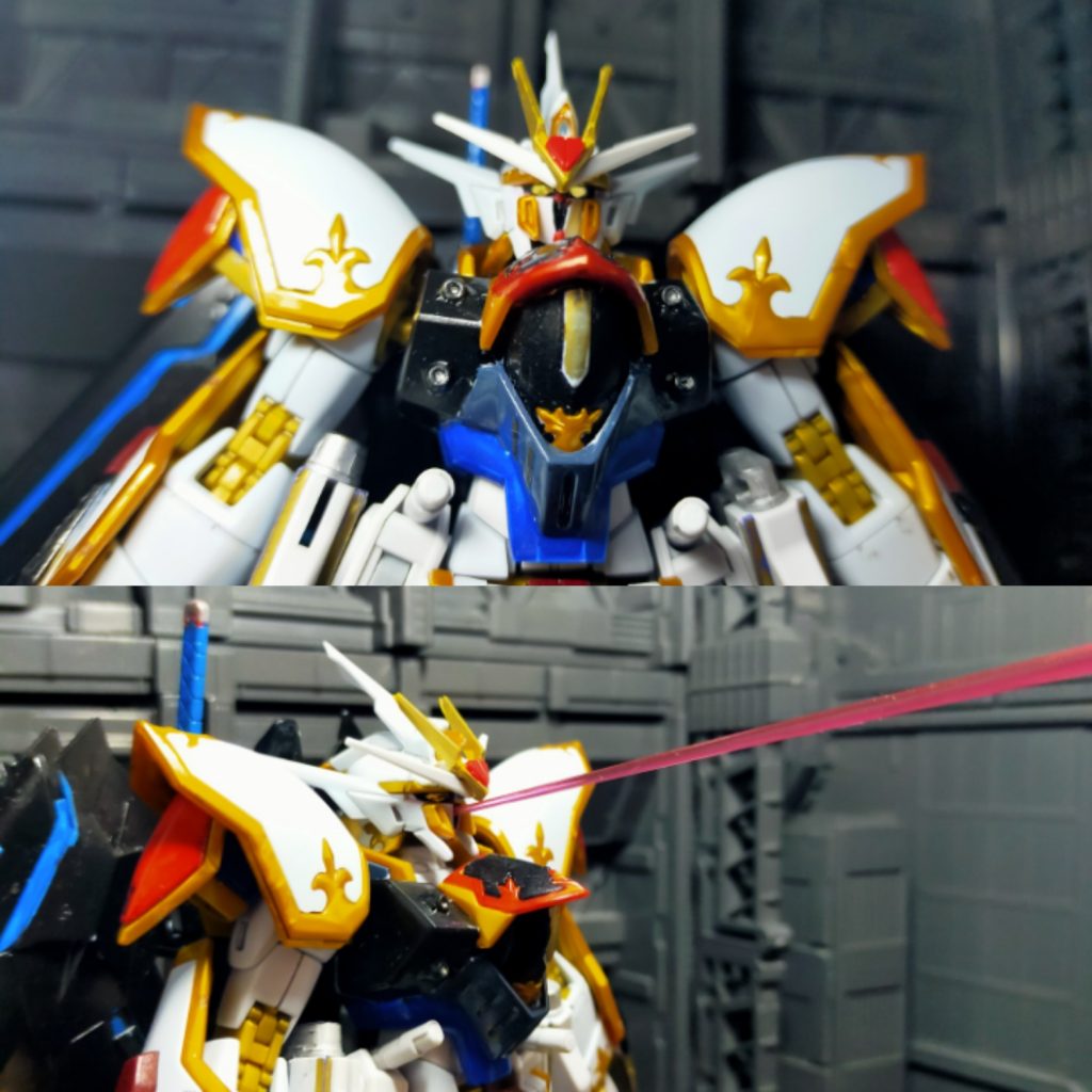 本機はガンダムタイプのお約束、ツインアイにした関係上ブラックナイトスコードシリーズの特徴的なレーザーポインターは人間で言う「鼻根」に位置変更した。決してビーコンなどでは無い。2枚目の通り鼻血に見えてしまうw。故にオルフェがラクスの裸見て鼻血を出してしまうとからかわれるの必至！だが、王の器を持つオルフェならそれすら受け止めて持ちネタにしてしまうだろうwww。