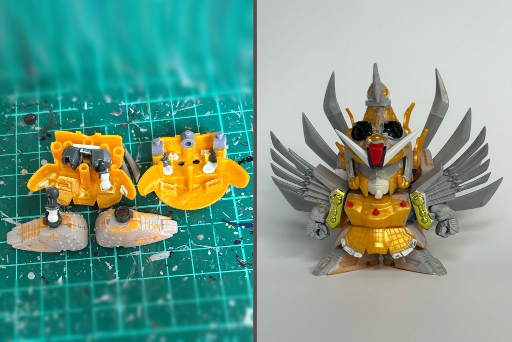 体内にSDWH系ジョイントパーツを仕込み、足の可動部を２関節にしています。