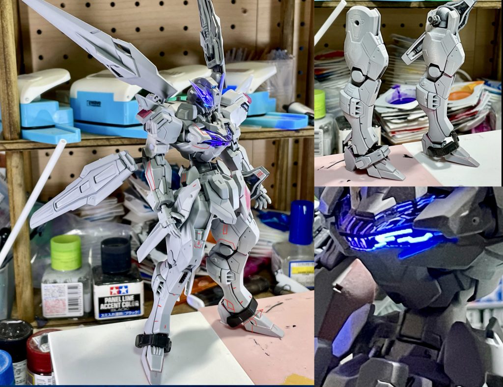 サフちょっと落書きした写真しか残ってなかった概ね見た通りの改造ですが今回一番やりたかったキャリバーンのふともも×インジャ脚がバッチリはまって嬉しかったです、見立て通り行くと最高に気持ちいいですよねミキシングあと腹部のフレームは個人的に正解を見つけた気分なんですがキャリバーンの腕を使っています程よいディテールが良い感じに思えてお気に入りちなみに試作二号機という名前は