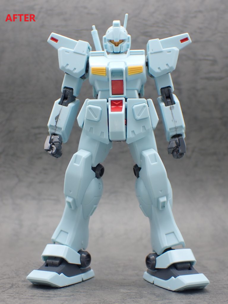 プロポーション変更後。・首を１ｍｍ延長・アンテナを真鍮線に変更・腕を短縮・股関節位置を調整し脚を短縮。イマイチ違いがわかりにくい。修行が足りん