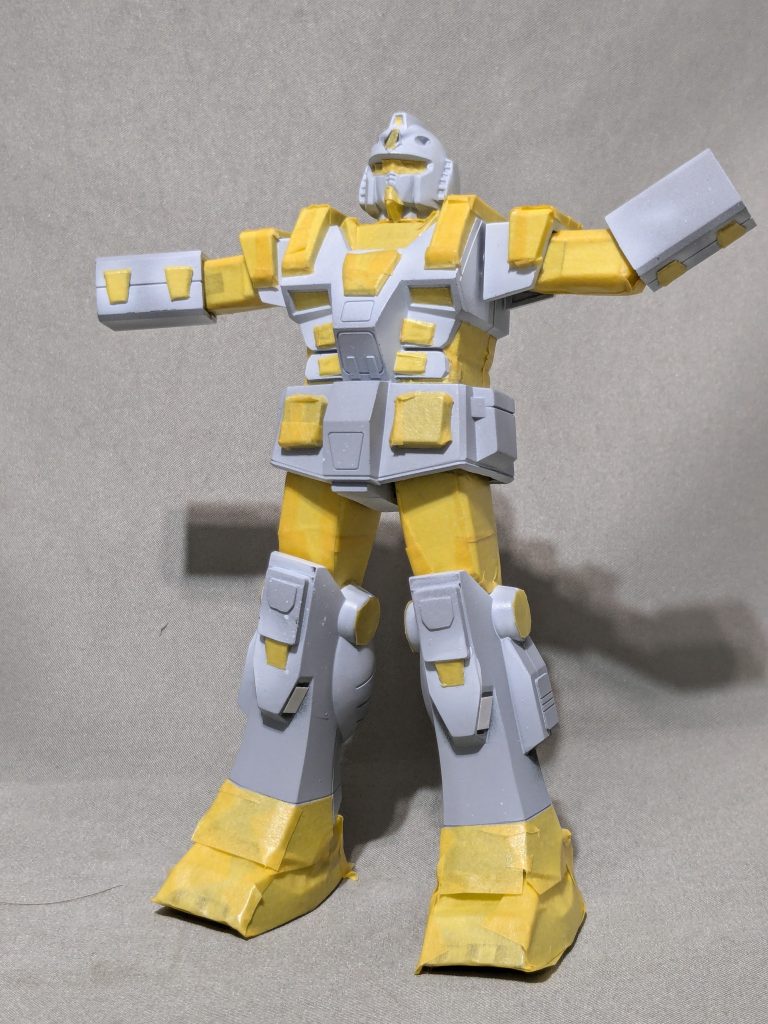 白吹いた後、白とオレンジ部分をマスキングしました。これが一番面倒でした。