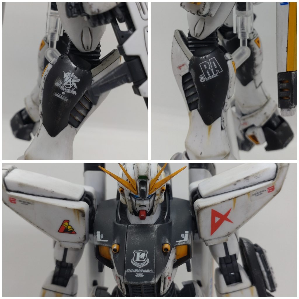 デカールをRGνガンダムから拝借、「 こんなマークあったっけ？」と思いつつもカッコいいので採用し、アムロ要素をプラス！