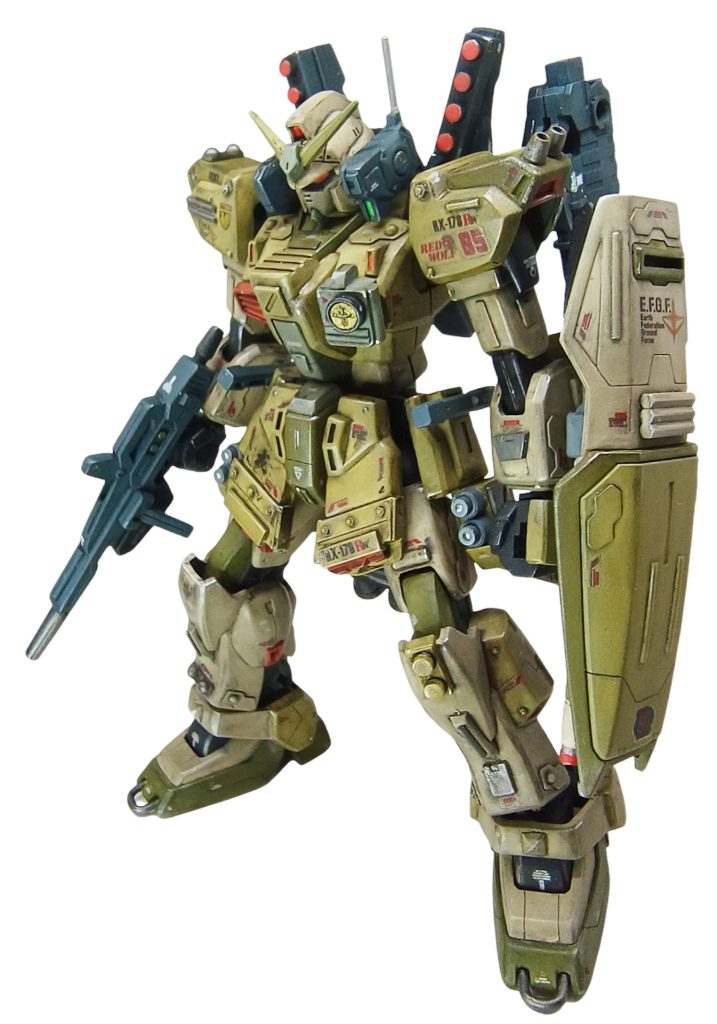 Ike主任：世代遅れと言われようが、有りモノで強化するればまだやれる！まずは、左胸に陸ガンと同じ、だとつまらん・・・ドムのアレにしよう🤔。ビームサールのところには４連装ミサイルだな。そして、フロントアーマーの延長に放熱フィン（地球温暖化対応）