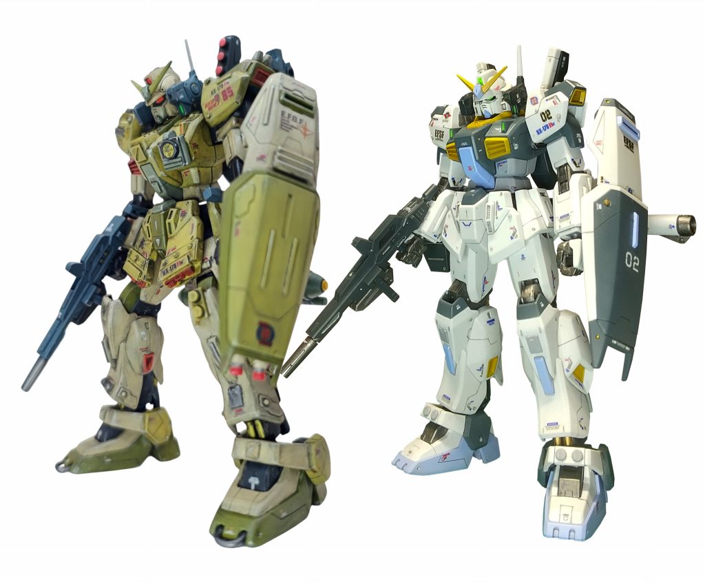 右側はGUNSTAを始める前に制作したHGです。合わせ目少ない良いキットでした。初めて閲覧数10000越えした投稿で、この頃はまともな作品を作っていたな〜と。約2年間でいろいろな症候群を発症して、今はこんな作風＆ネタモデラーへと変貌を遂げました😅