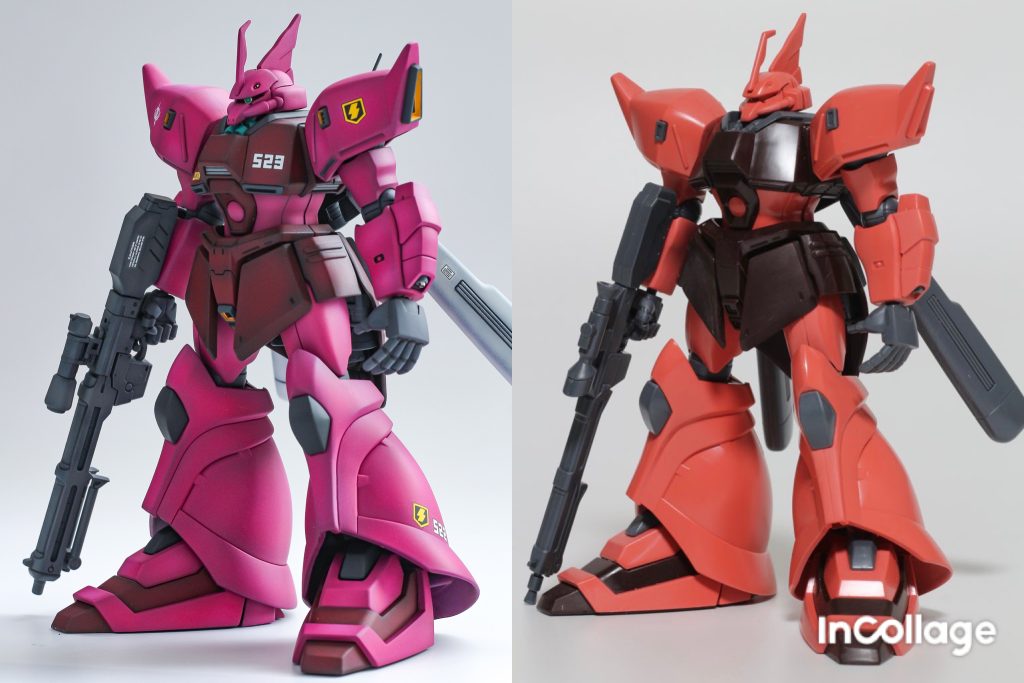 素組み比較元キットのスタイルは良好です。可動範囲を少し捨てて四肢のつながりはキャラクター的に処理しました。後は自分の思うゲルググ像に寄せました。