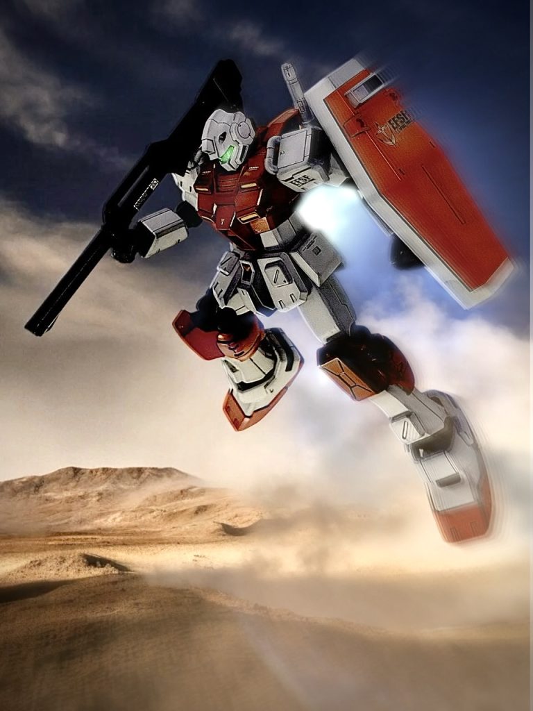 パワード•ジムです。ジム系の機体では超好きなフォルムだけど、試作機なのがちょっと悲しい。キットは首が埋まって手足が短くて、防寒着を厚着しすぎて鈍くなったジムって感じなので、首•太腿•脛•胴で少しづつ延長してます。今見るとバズーカも小ぶりスね❗️