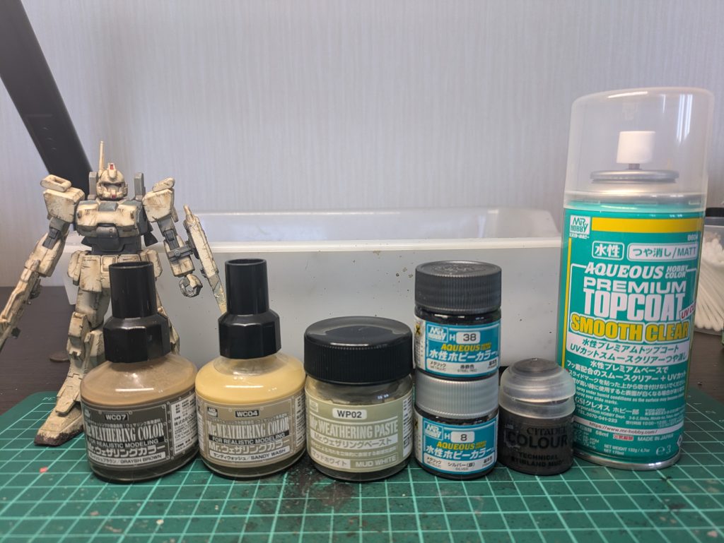 汚しに使用した塗料一覧となりますすべて水性　油性塗料のため室内モデラー様にも安心です