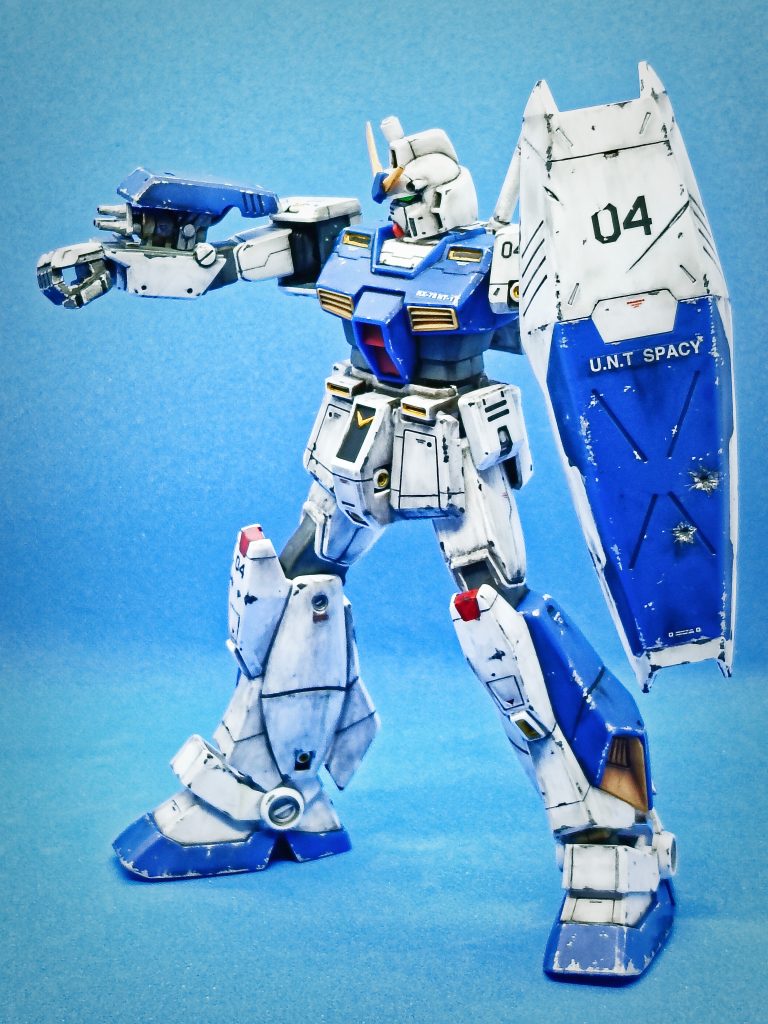 盾に弾痕と傷を入れバトルの激しさを。アニメでは盾を持ってませんね😅