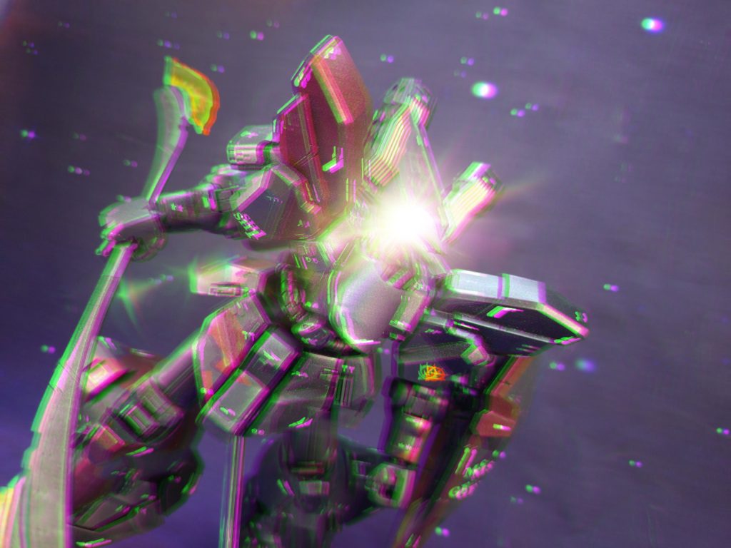 ガキィィン!「っっツゥ!?」デブリか何かに当たった。「ん?ォィォィ…カメラが変になったぞ」全天モニターの一部がモノクロになった。「冗談だろw 宇宙世紀だぞ!」