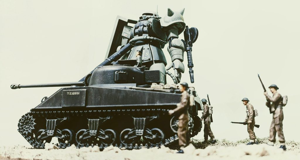 先月に製作した1/48シャーマン戦車のジオラマとの奇跡の一コマ!