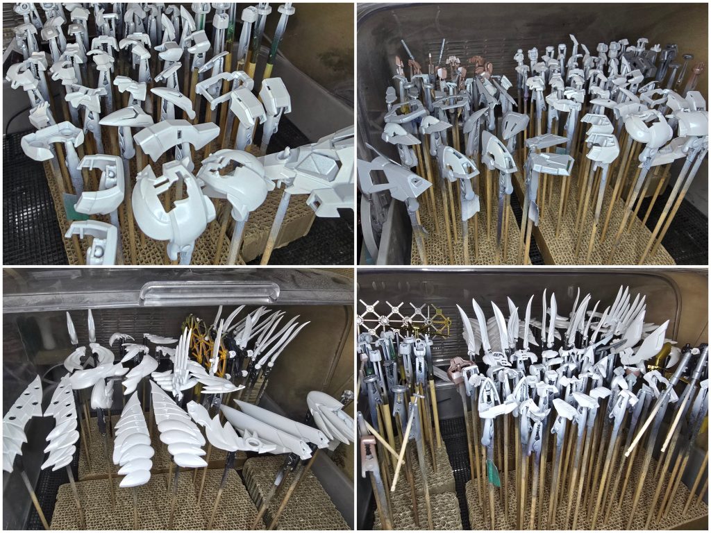 先ほどの外装パーツは上からホワイトパールを吹き付け、クリアーコート後UVカットスムースクリアーにて仕上げウイングは成型色の上からホワイトパールを吹き付け、クリアーコート後UVカットスムースクリアーにて仕上げ