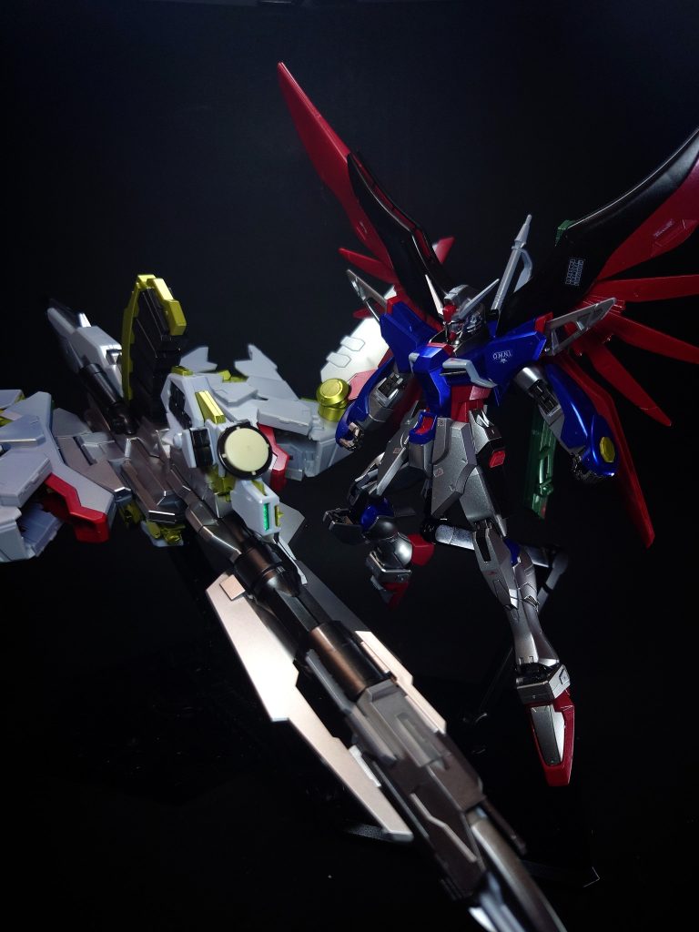 ゼウスシルエット改修前の本機と並行して試作されていた拠点攻撃用装備[42]。航空機のようなMA形態[30]から、MSの全高を上回る長大なリニアキャノン、キャノンの予備砲身2本とミサイルポッドが付属する腰背部スカートアーマー、両脚用の大型ブースターに分離して機体に装着される[43]。スカートとの合体時にデスティニー側の背部ウェポンラックを利用する都合上、余剰となるアロンダイトや長射程ビーム砲は撤去され、腰部へのビームライフルの懸架も不可能となる。また、左腕のアンチビームシールドはキャノン側に張り付けられる[30]。 キャノンに装填される陽電子砲弾は、敵拠点をバスターバンカー（地中貫通爆弾）のごとく貫通する威力を発揮するが、破壊力が大き過ぎるという理由から実戦投入を見送られていた[44]。またキャノンの連続使用には核動力機並みの大電力を必要とするうえ、1射ごとに砲身が焼き付いて使用不能となるため、使用回数に応じた予備砲身を携帯する必要がある[42]。