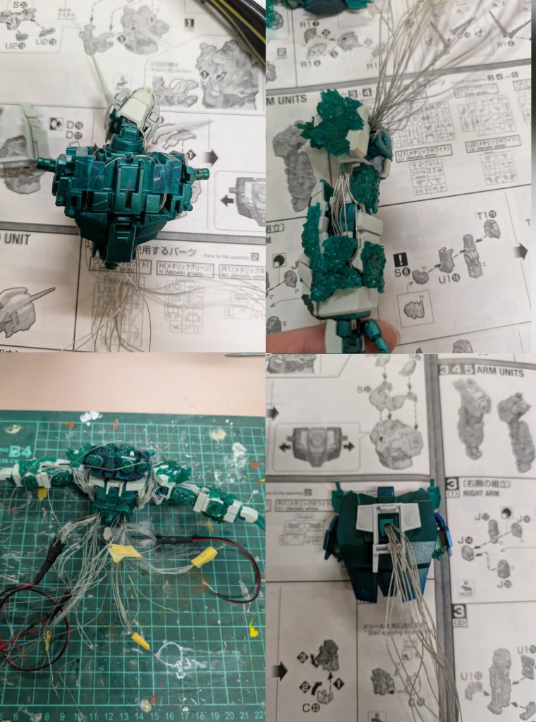 上半身にLED埋め込み中です。一部穴を開けながら試行錯誤しました。 