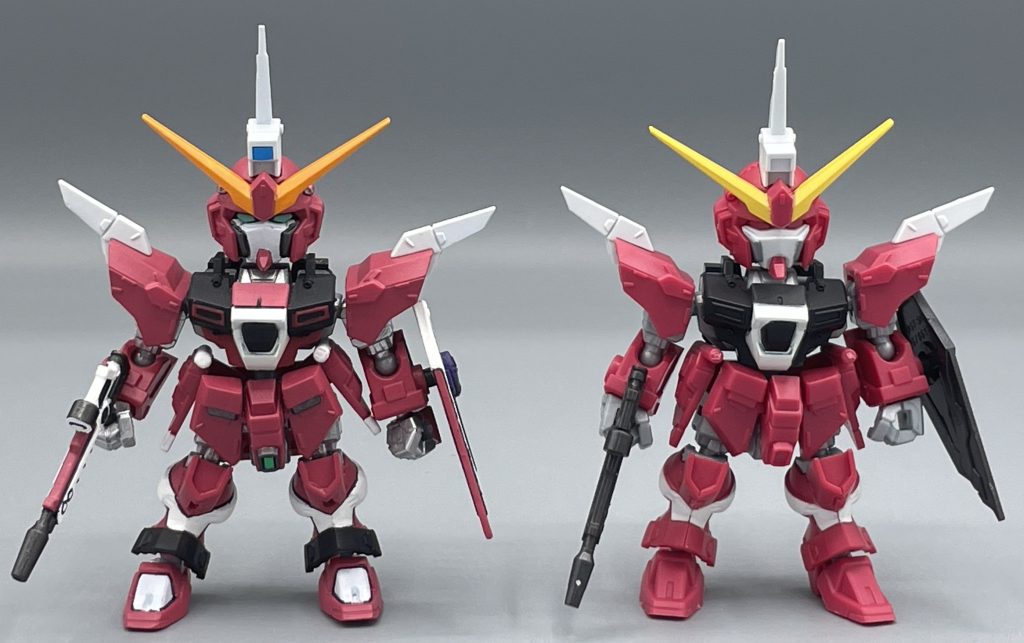 劇的!?ビフォー・アフター モビリティ・ジョイントは大好きなシリーズで、コツコツ集めていましたので、マイフリとインジャ弐式が同時収録されると聞いたときは跳んで喜びました。が・・・・。 宣材写真を見て(インジャ弐式ェ。。。顔、どうしたよ・・・)と目の前が真っ黒になりました。フェイスマスクのエッジがだるく、野暮ったさが凄い。20年前のHGレベル。徹底的にそぎ落として、シャープ化しました。