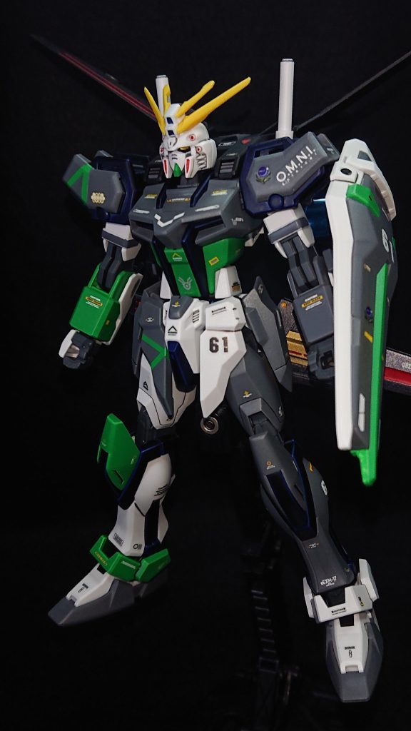 頭部       :ゴッドガンダム胴体       :ストライク腰部       :ビルドストライクEG肩        :ストライク腕部       :ストライク脚部       :ストライクバックパック:エールストライカー+MSG+30MM武装       :フリースタイルガン(MSG)