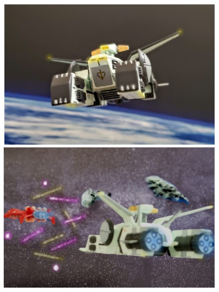 宇宙世紀0080年1月5日、ペガサス級3番艦『サンダーホース🐴』は宇宙へと上がる🚀✴️ペガサス級3番艦は本来、一年戦争中にホワイトベースJr.とし就航する予定であったが、ジャブローにドック入りしたホワイトベースの改修に部品を多く供給したため、完成が遅延💦そして、終戦間際にジャミトフ大佐の巧みな手腕により北米方面機動大隊へ配備❕そして今、艦名も変更され鎮圧部隊として飛び立つのであった…🕊️💨宇宙世紀0080年1月15日、サイド3宙域の哨戒任務にあたっていたサンダーホース隊はサイド3より離れた暗礁宙域で不審なグワジン級を発見👀‼️オペレーターからの発見報告に対し、艦長のバスク・オム少佐は『予定通り…😋🎵』と笑みを浮かべながら第一種戦闘配置を告げ交戦状態に入る👊✨そしてたかが1隻沈めるだけ❗とブラン中尉を温存し最新鋭量産機ジム・タイプ2の編隊で制圧を命ずるバスク少佐😎✨しかし、グワジン級の護衛MS部隊は予想以上の抵抗を示し膠着状態に陥る😔💦