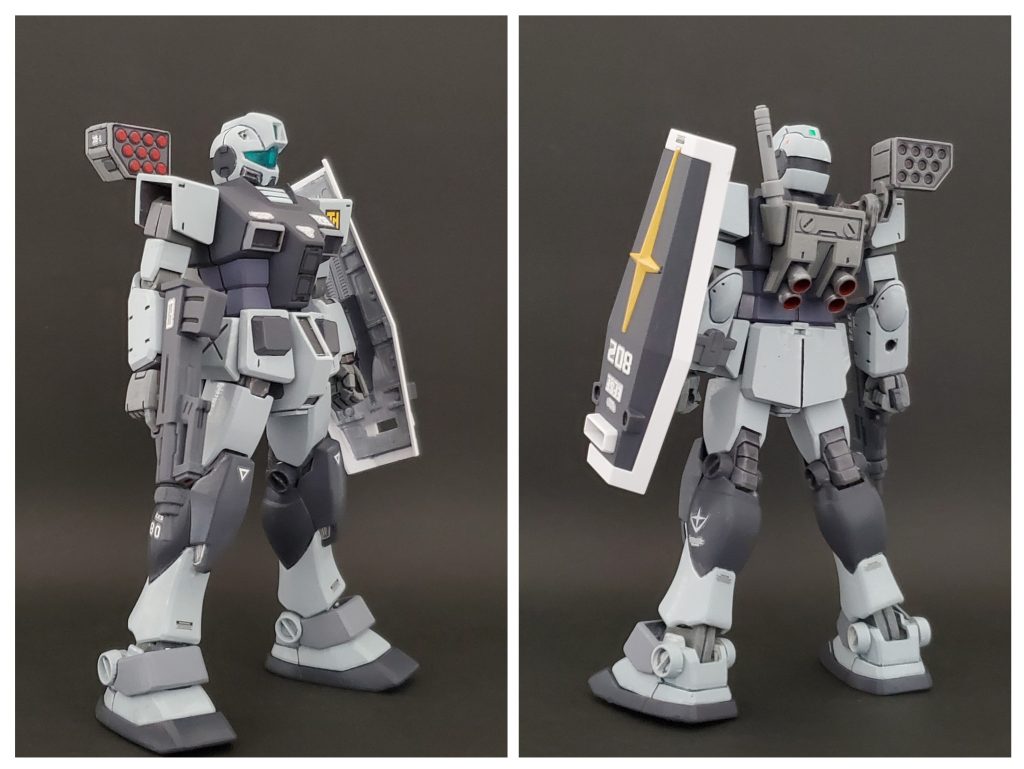 こちらは前回より登場している802部隊に新たに配備された主力機 RGM-79-T2『ジム・タイプ2』🎵『緊急再生計画』により産み出されたもう1機のジムです👍️使用した機体は次の通りです❗① HGUC ジム……上半身、肩アーマー②旧HGUC ガンダム……腰前アーマー、膝下脚部③ジムコマンド……頭部、両腕、腰基部、太もも④ジム寒冷地仕様…バックパック⑤MSDジム…肩ミサイルランチャー寄せ集めにしては良く整ったかと思います🤭💦私の妄想設定は、以前製作のジム強化試作機をベースにジムコマンドのノウハウを加え再設計され、ジャミトフ管轄部隊に配備された機体です😎✨