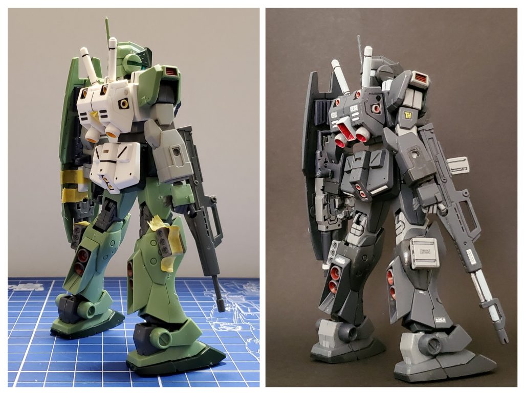 こちらが塗装前と塗装後のRear view~🌠前からだと見えませんでしたが、背面はアレックス感が凄く出ているかと思います😆🎶また、EZ-SRの両腕を使用した事により肘関節が2段階になっているためアクション、ポージングの幅が高くなりました😎✌️