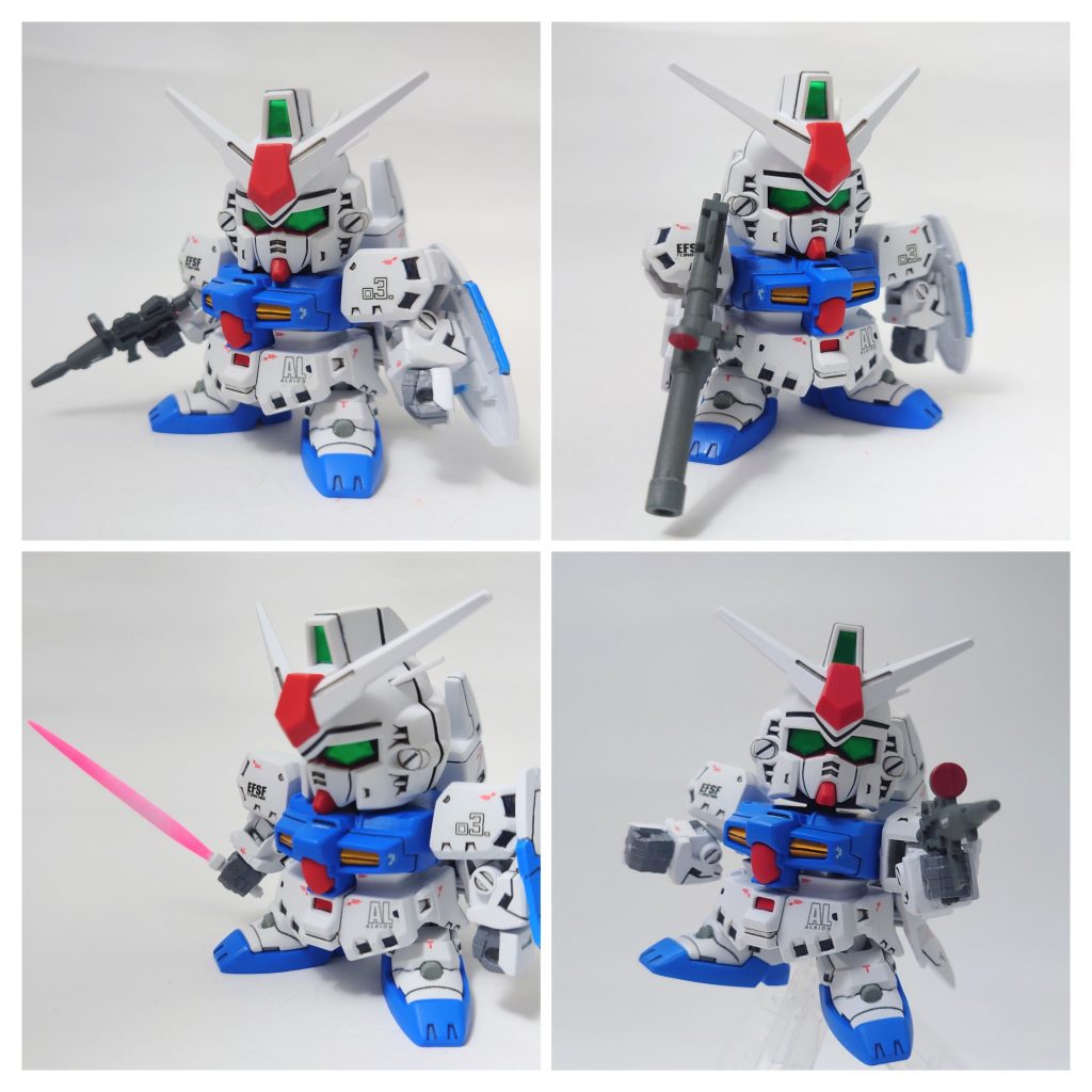 バズーカの印象が強いステイメン、コンテナに収納可能ギリギリまで延長しています。ビームサーベルは尖らせてグラデーション塗装、クリアパーツへの差し替えも考えましたが、この古典的(笑)なのも結構カッコイイと思うんですよね。悲しいラストシューティングもやってみました。