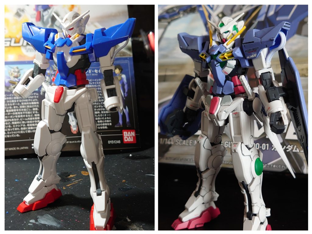 いつものbefore & after素組みは首が埋まり過ぎのような感じがしたので、1mmプラ板で延長。胴体も2mm延長。あとは肩アーマーが大きく感じたので、1mm短縮して、大きくなった隙間をプラ板で埋めました。あとは、いつも通りプラ板貼ったり、スジ彫りしたり。やっぱしちょっと雑(゚ε゚)キニシナイキニシナイ