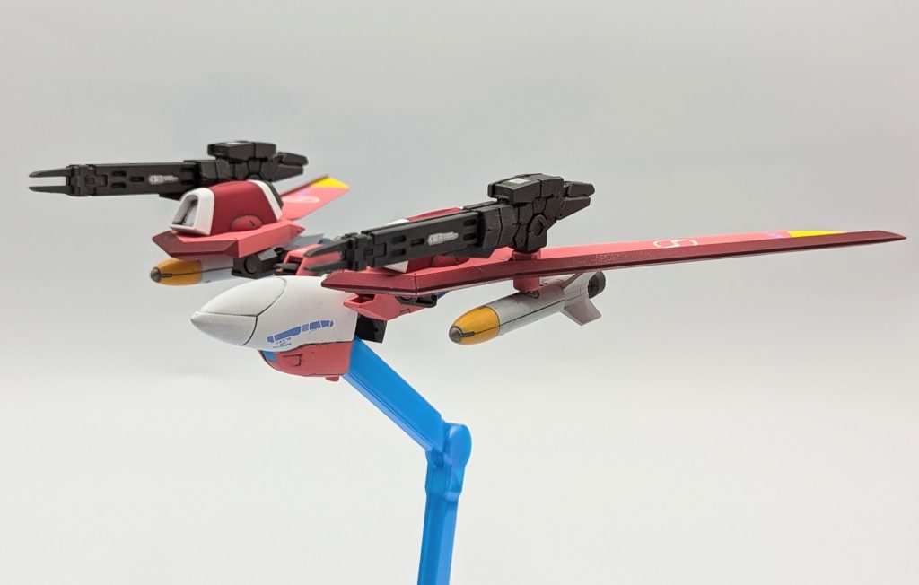 バックパックのリフター分離形態はMS支援空中起動飛翔体「シデン」という設定にしています。オーブ製という妄想なので名前もそれっぽくしています。初代ジャスティスのファトウム-00のように射撃武装が多めにしてみました。